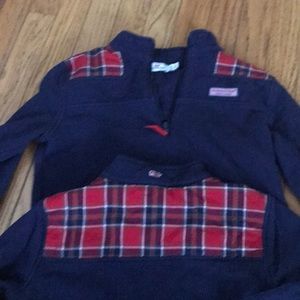 Twin quarter zip sweatshirts (navy/plaid)